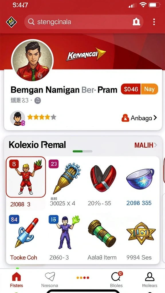 Screenshot memperlihatkan item dan upgrade yang tersedia.